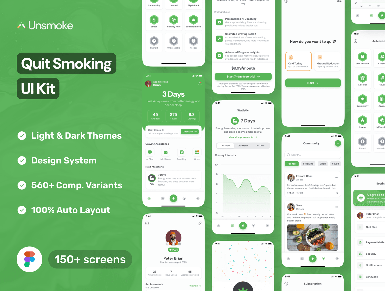 Unsmoke - Quit Smoking & Wellness Mobile UI Kit